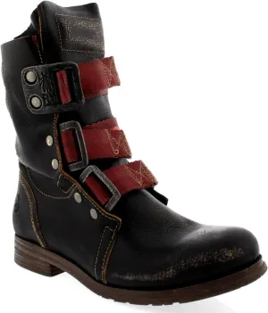 Womens Fly London Stif Leather Pull On Military Biker Buckle Ankle Boots