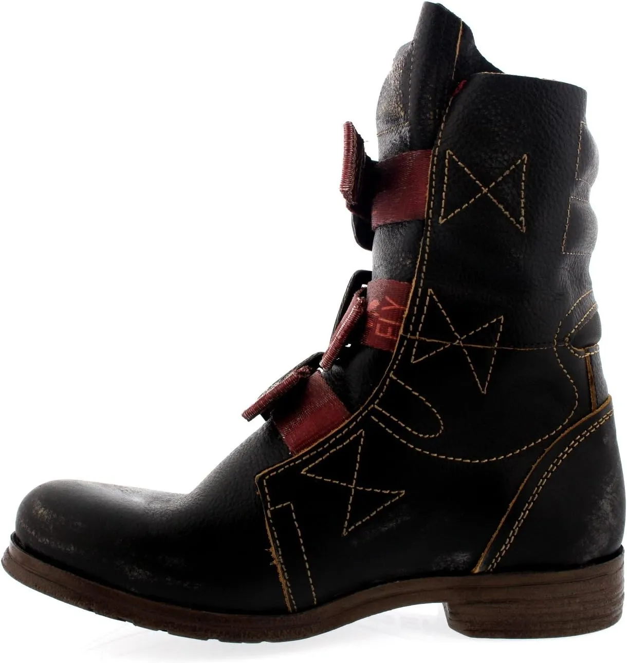Womens Fly London Stif Leather Pull On Military Biker Buckle Ankle Boots