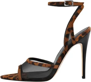 Women's Heeled Sandals Mesh Stiletto Pointed Toe Open Toe Ankle Buckle Strap Slingback High Heel Sandals Summer Dress Shoes