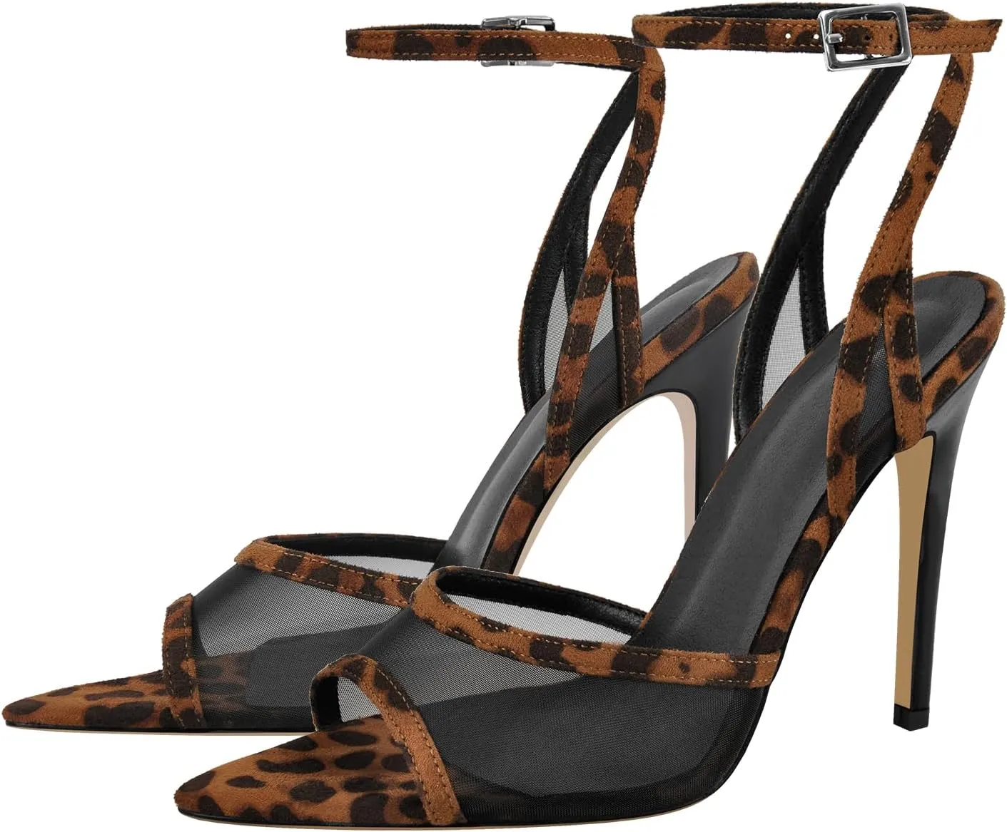 Women's Heeled Sandals Mesh Stiletto Pointed Toe Open Toe Ankle Buckle Strap Slingback High Heel Sandals Summer Dress Shoes