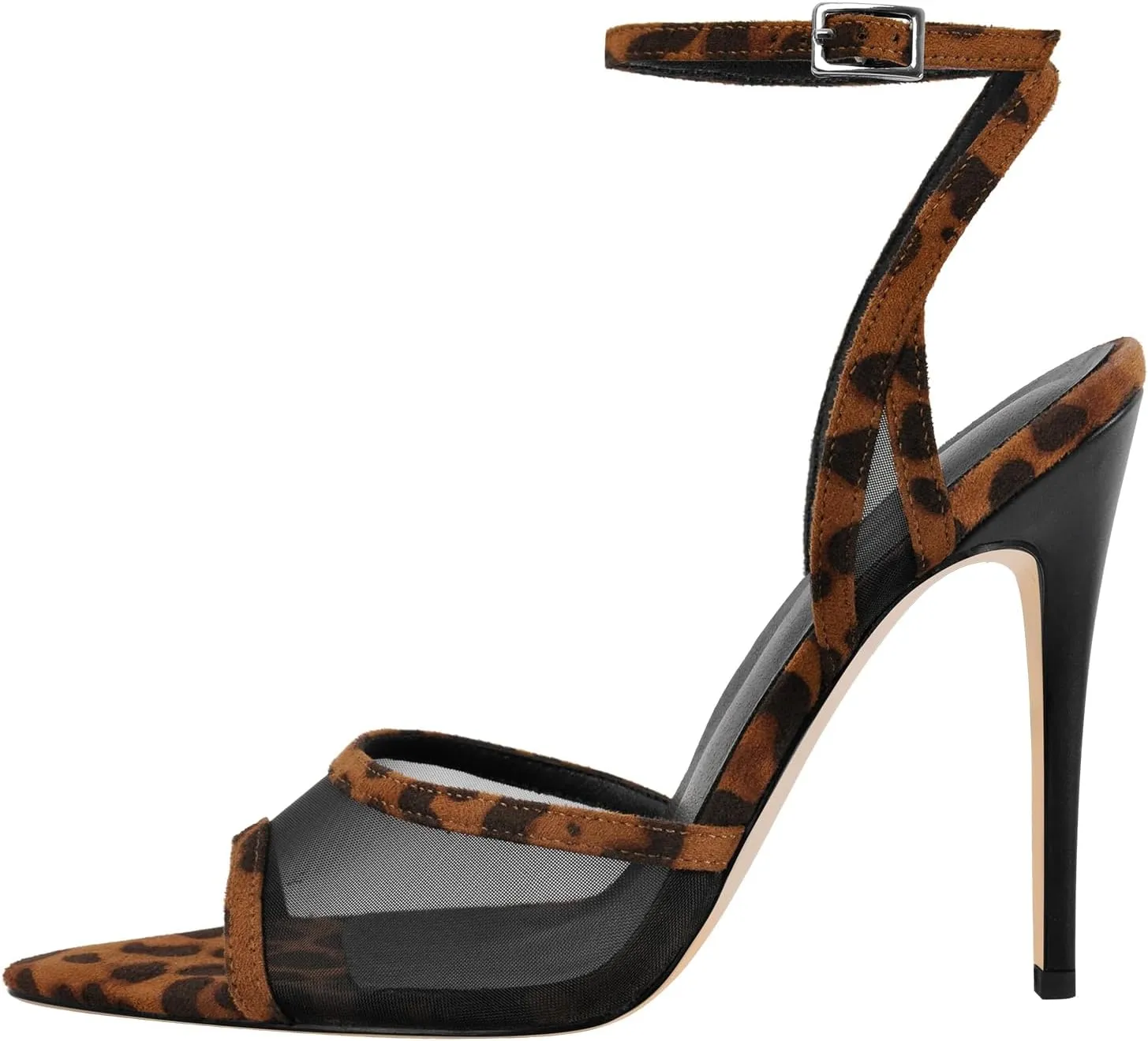 Women's Heeled Sandals Mesh Stiletto Pointed Toe Open Toe Ankle Buckle Strap Slingback High Heel Sandals Summer Dress Shoes