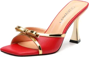 Women's Heeled Sandals, Open Square Toe Stilettos with Bow Detail, Fashion Dressy High Heels for Work, Parties & Daily Outings