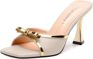 Women's Heeled Sandals, Open Square Toe Stilettos with Bow Detail, Fashion Dressy High Heels for Work, Parties & Daily Outings