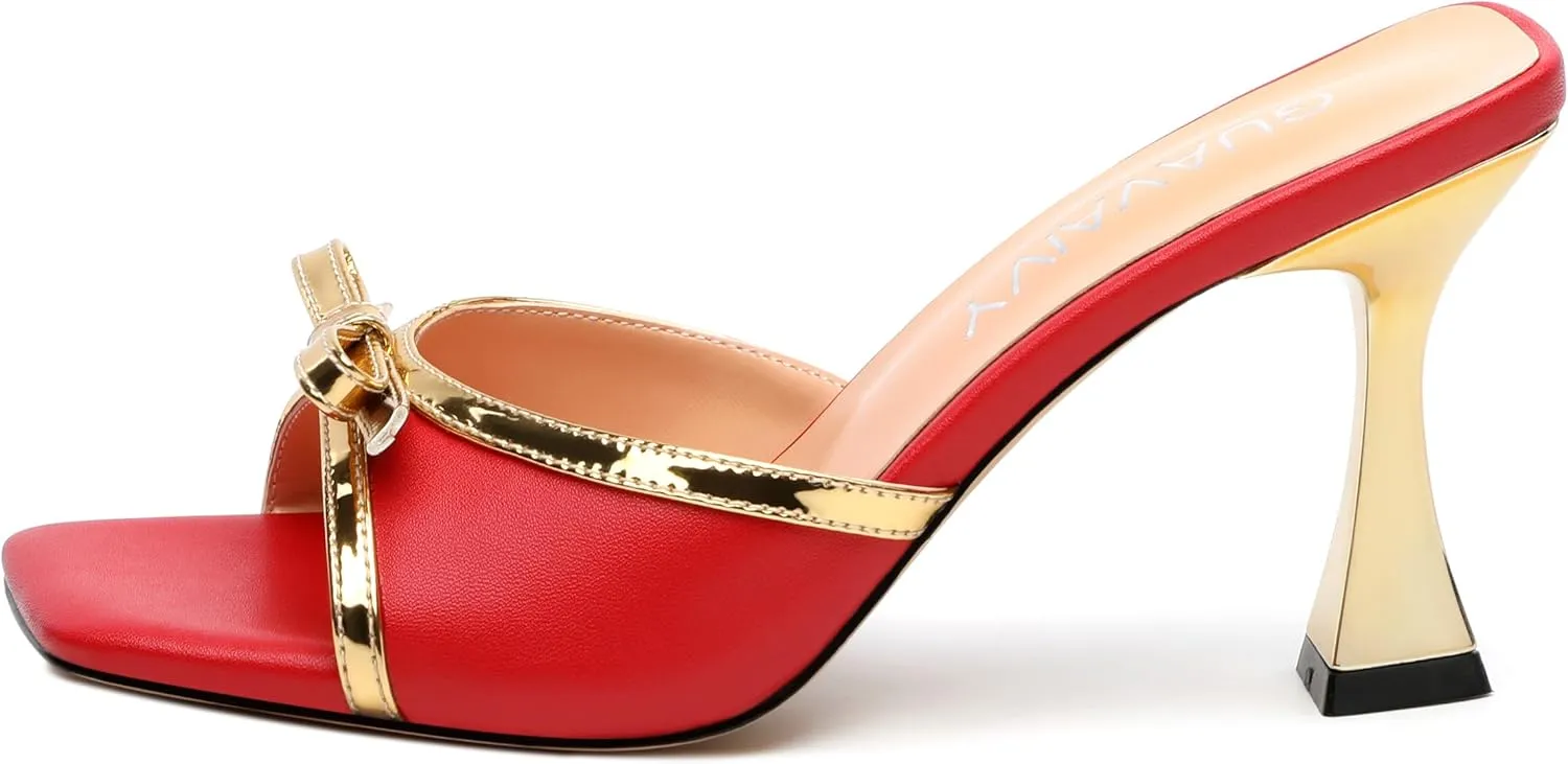 Women's Heeled Sandals, Open Square Toe Stilettos with Bow Detail, Fashion Dressy High Heels for Work, Parties & Daily Outings