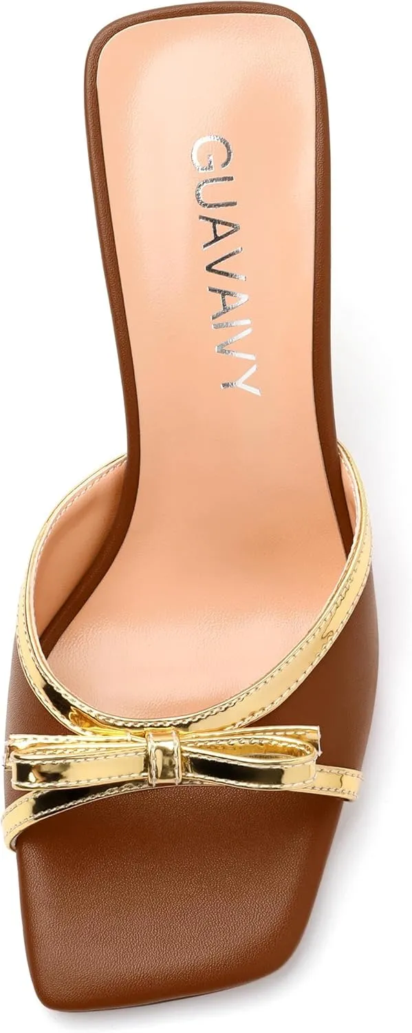 Women's Heeled Sandals, Open Square Toe Stilettos with Bow Detail, Fashion Dressy High Heels for Work, Parties & Daily Outings