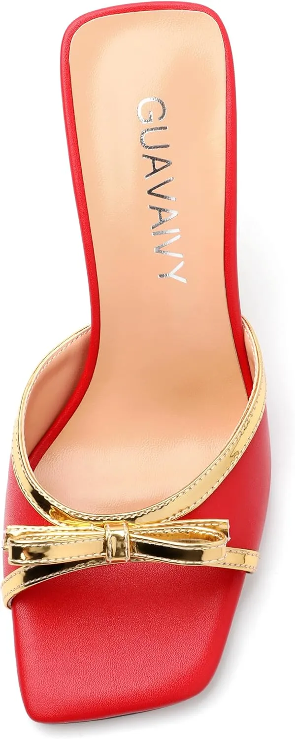 Women's Heeled Sandals, Open Square Toe Stilettos with Bow Detail, Fashion Dressy High Heels for Work, Parties & Daily Outings