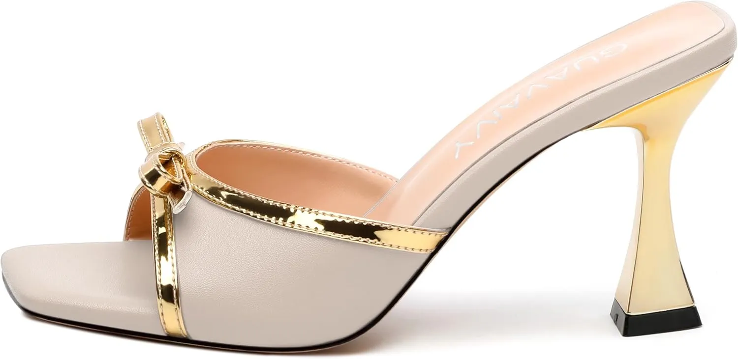Women's Heeled Sandals, Open Square Toe Stilettos with Bow Detail, Fashion Dressy High Heels for Work, Parties & Daily Outings
