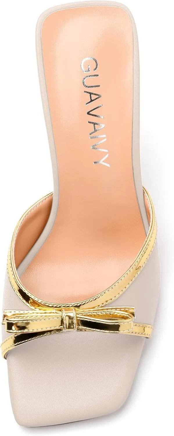Women's Heeled Sandals, Open Square Toe Stilettos with Bow Detail, Fashion Dressy High Heels for Work, Parties & Daily Outings