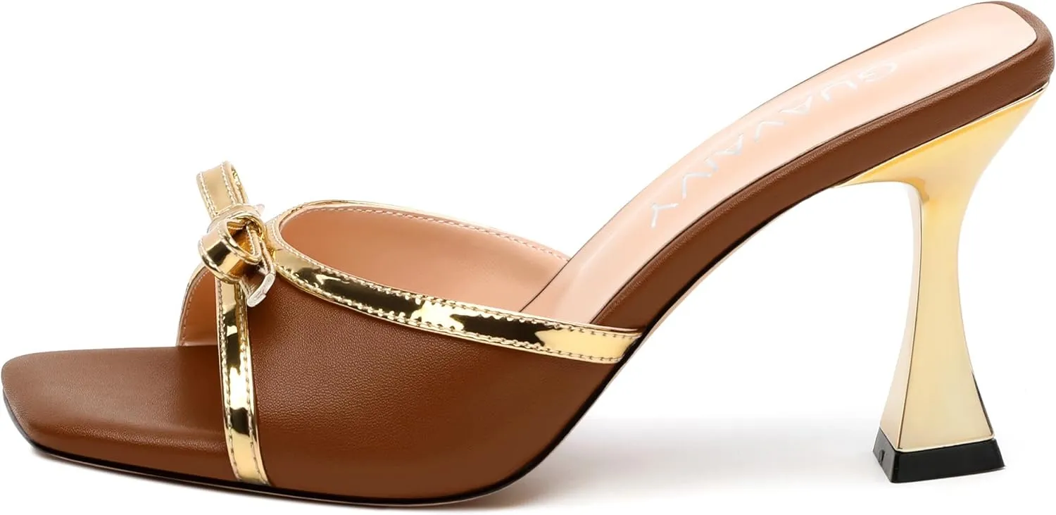 Women's Heeled Sandals, Open Square Toe Stilettos with Bow Detail, Fashion Dressy High Heels for Work, Parties & Daily Outings