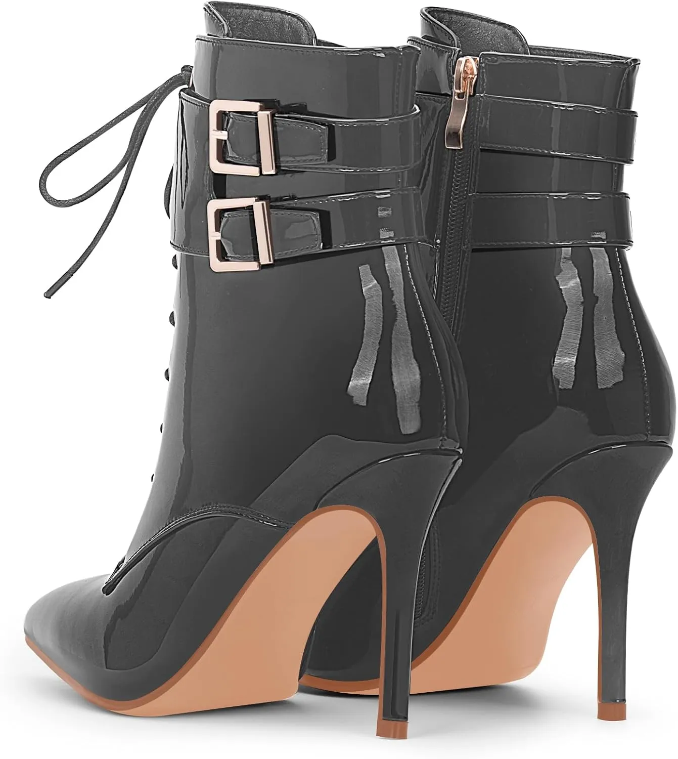 Women's High Stiletto Heel Pointed Toe Ankle Boots Lace Up Buckle Strap Dress Booties