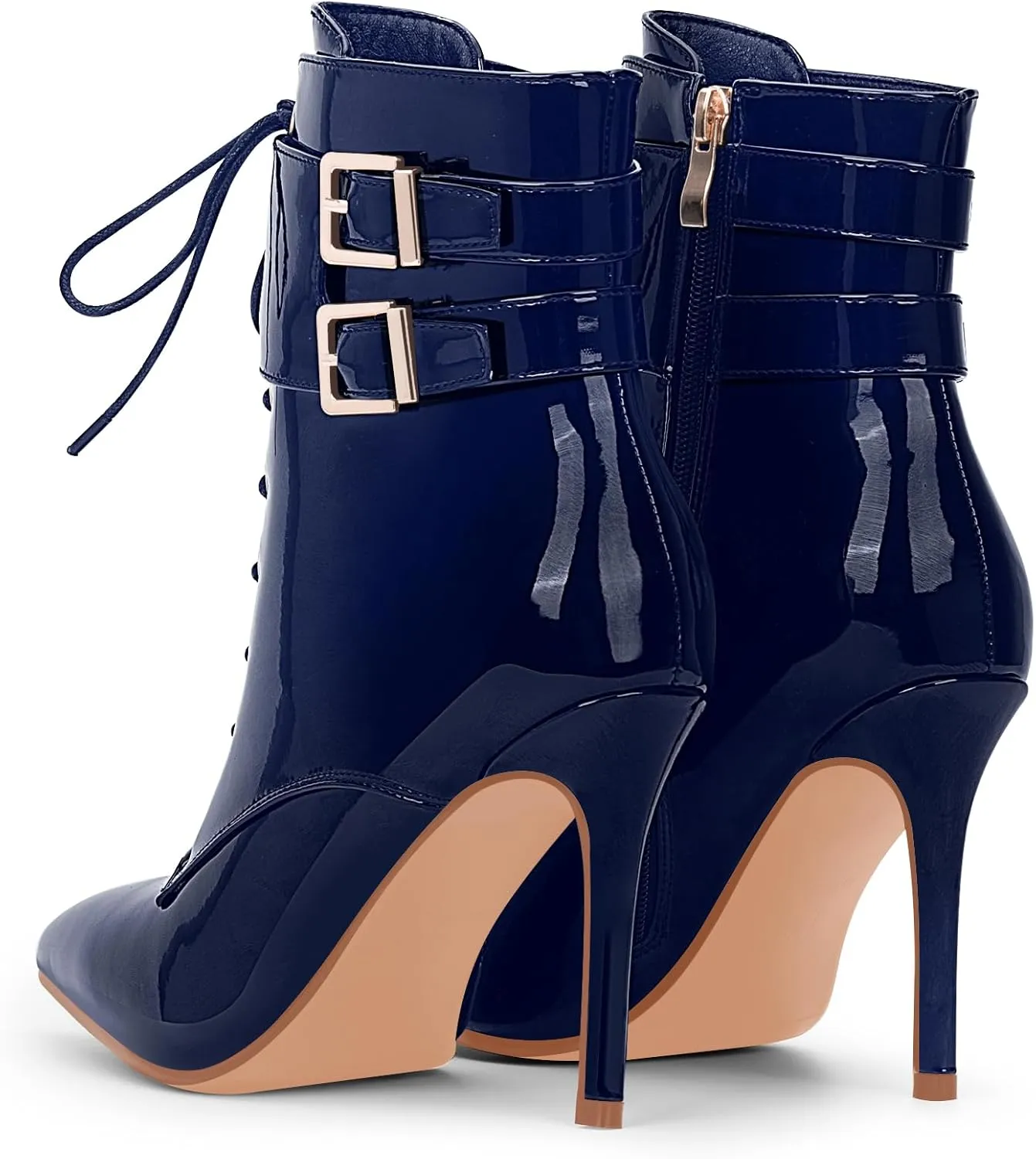 Women's High Stiletto Heel Pointed Toe Ankle Boots Lace Up Buckle Strap Dress Booties