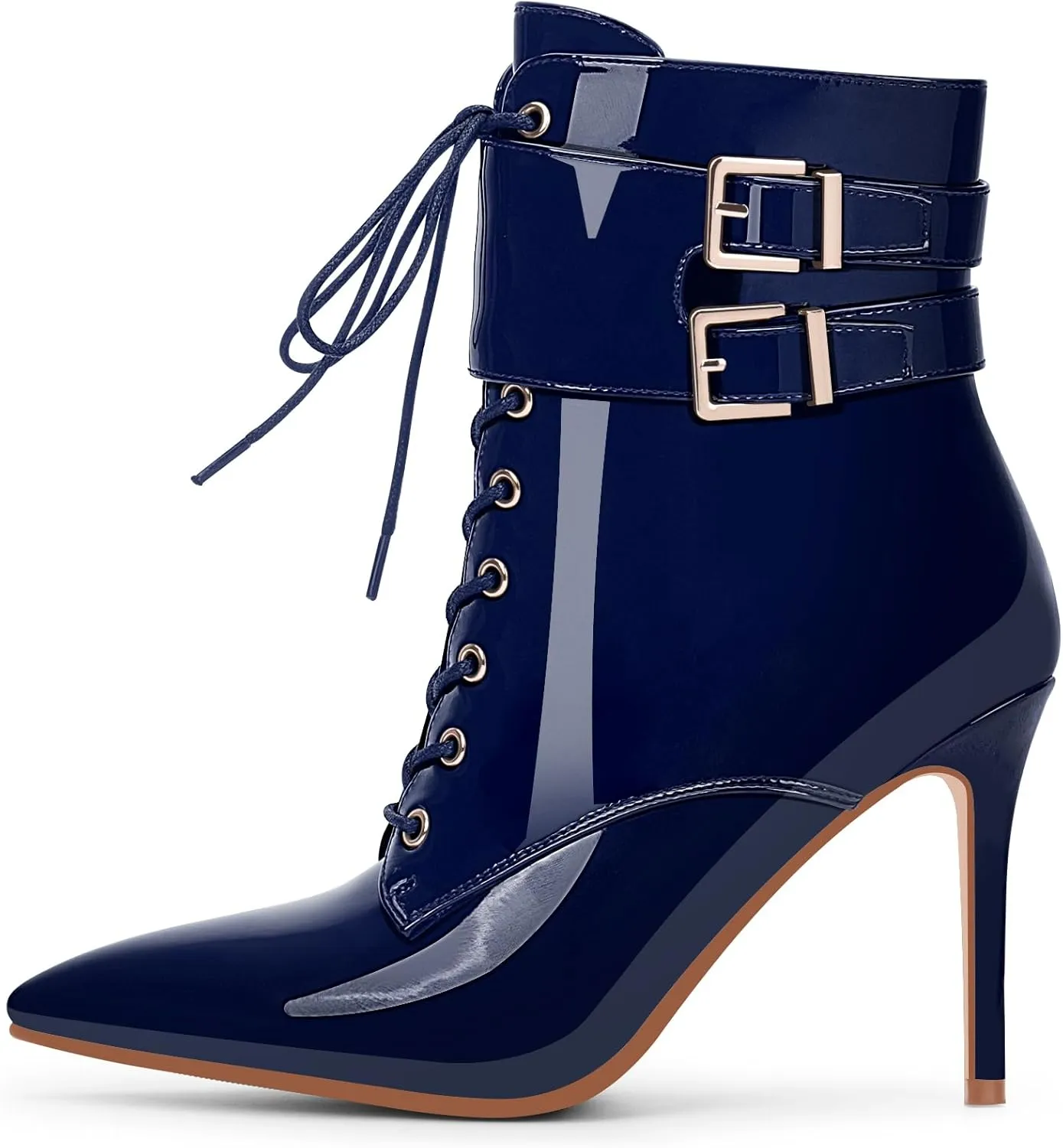 Women's High Stiletto Heel Pointed Toe Ankle Boots Lace Up Buckle Strap Dress Booties
