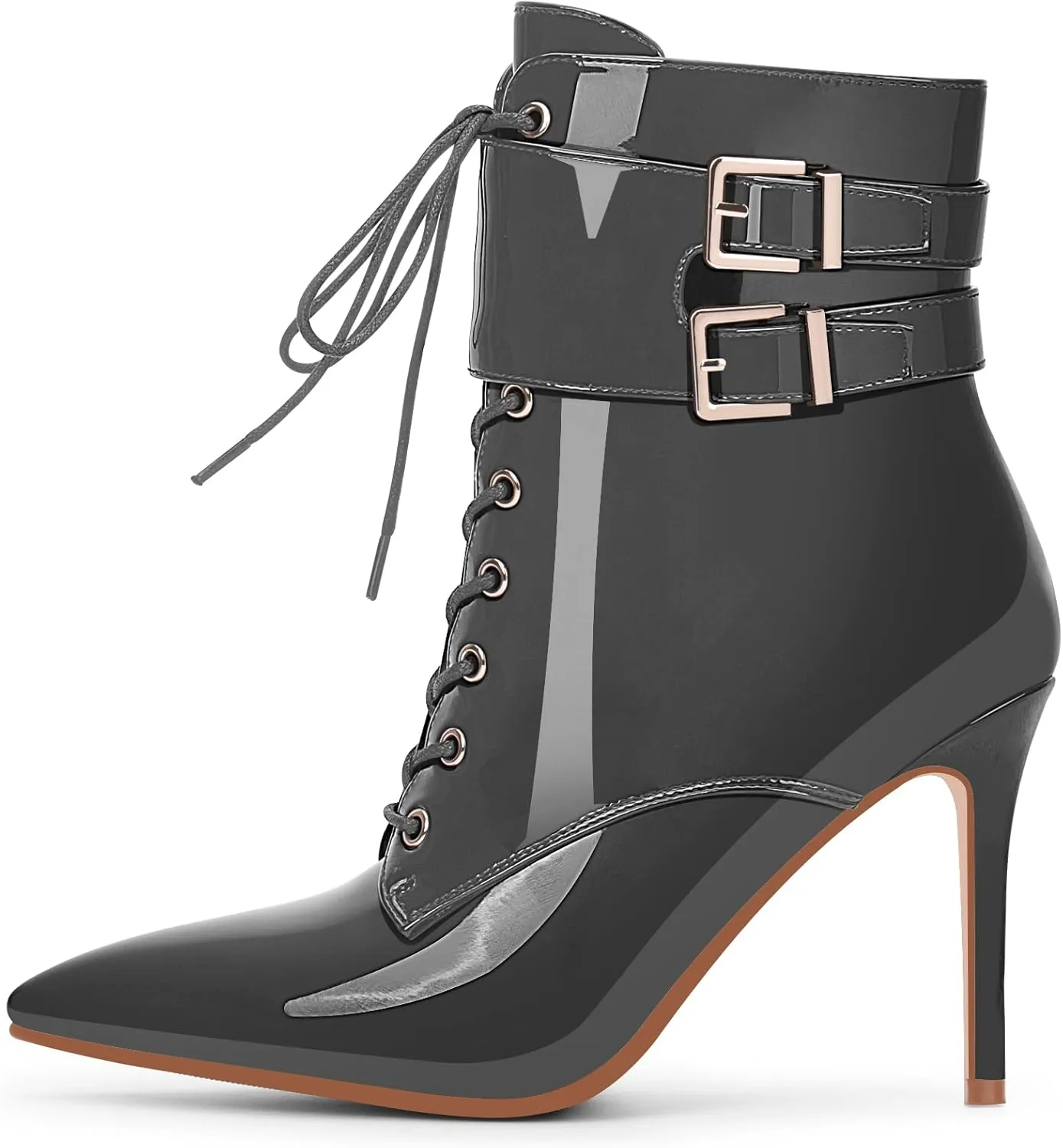 Women's High Stiletto Heel Pointed Toe Ankle Boots Lace Up Buckle Strap Dress Booties