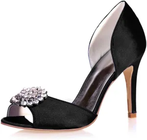Women's Kitten Heels Rhinestones for Women Open Toe Satin Block Evening High Heels Sandals Holiday Party Wedding Dress Pumps Shoes
