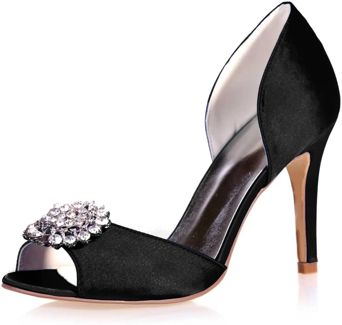 Women's Kitten Heels Rhinestones for Women Open Toe Satin Block Evening High Heels Sandals Holiday Party Wedding Dress Pumps Shoes