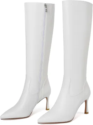 Women's Knee High Fashion Pointed Toe Tall Heel Boots, Side Zipper Dress Long Boots