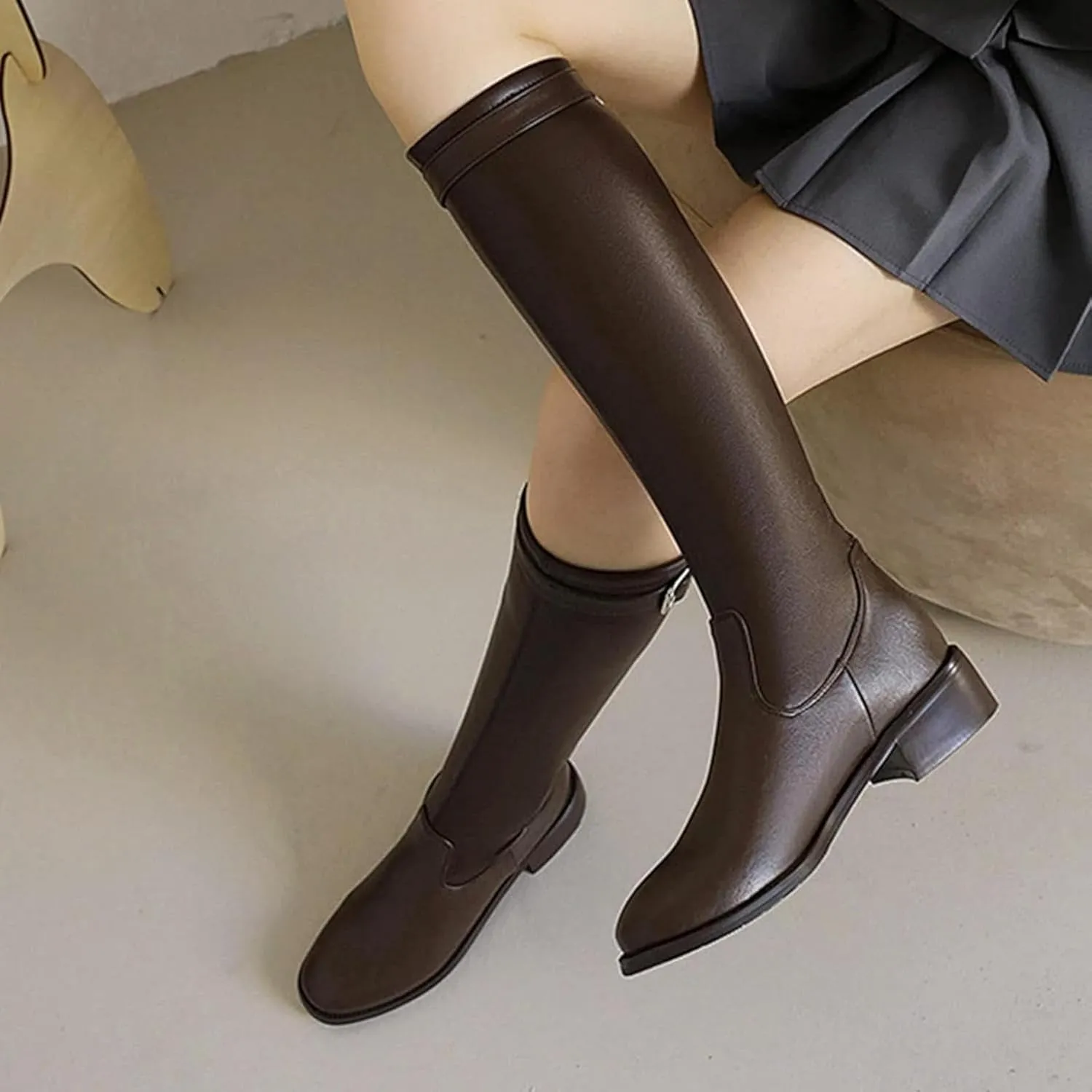 Women's Knee Length Boots, Fashionable British Style High Heeled Knight Boots, Classic Spring and Autumn - Calf Boots