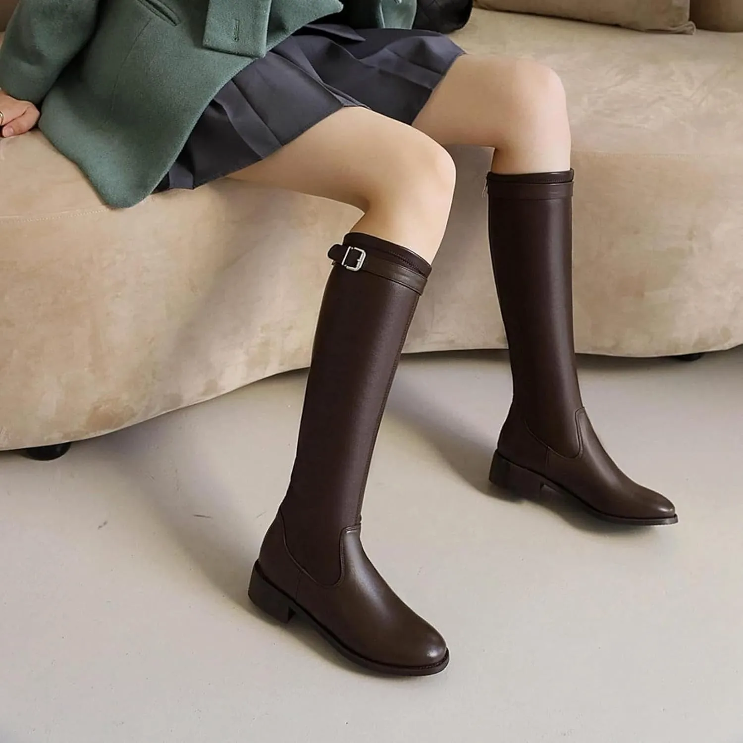 Women's Knee Length Boots, Fashionable British Style High Heeled Knight Boots, Classic Spring and Autumn - Calf Boots