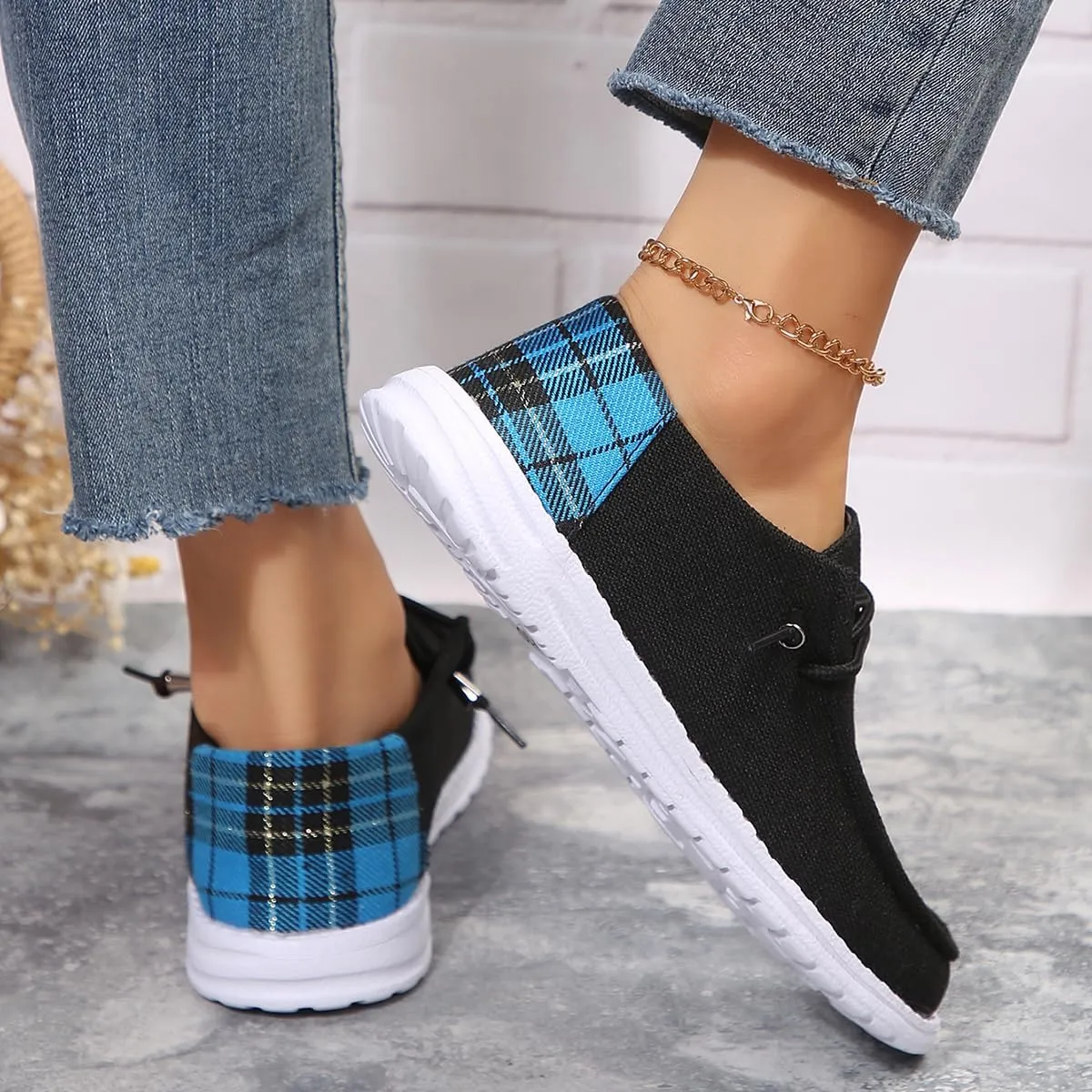 Womens Lace-Up Canvas Lightweight Boat Shoes Casual Comfortable Slip on Knit Loafers Outdoor Walking Low Top Wide Deck Shoes
