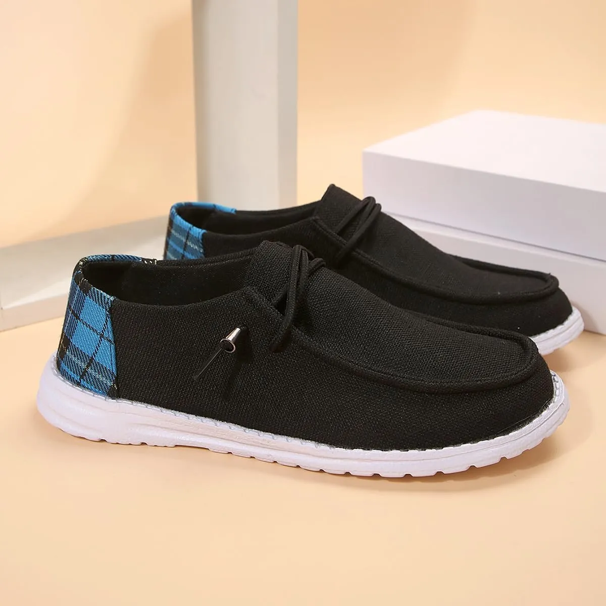Womens Lace-Up Canvas Lightweight Boat Shoes Casual Comfortable Slip on Knit Loafers Outdoor Walking Low Top Wide Deck Shoes