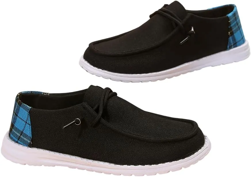 Womens Lace-Up Canvas Lightweight Boat Shoes Casual Comfortable Slip on Knit Loafers Outdoor Walking Low Top Wide Deck Shoes