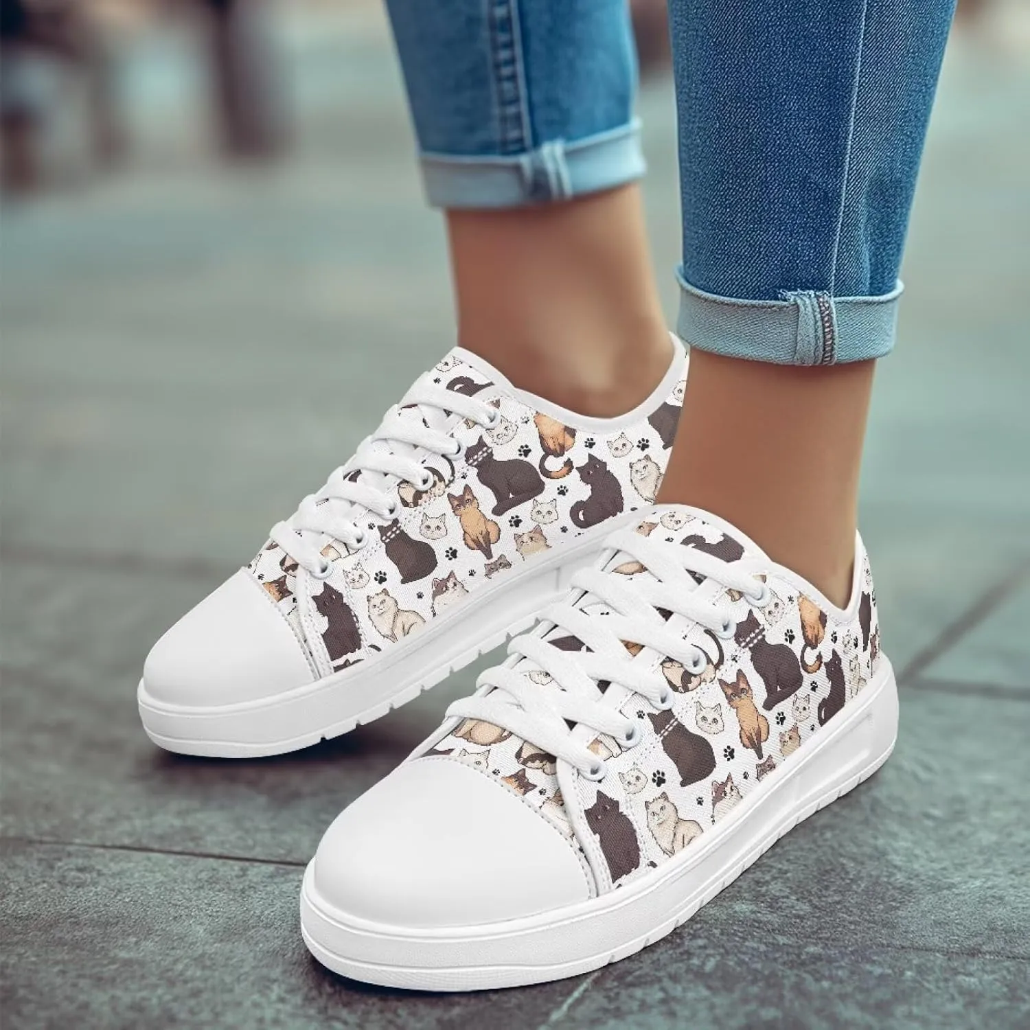 Women's Lace Up Low Top Canvas Shoes Fashion Casual Round Toe Sneakers Hands Free No Laces Barefoot Shoes US5.5-13.5