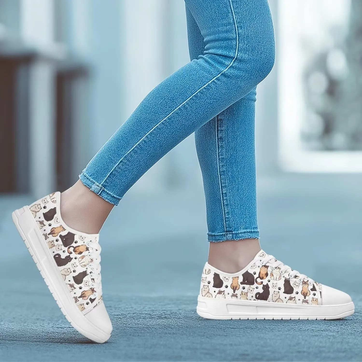 Women's Lace Up Low Top Canvas Shoes Fashion Casual Round Toe Sneakers Hands Free No Laces Barefoot Shoes US5.5-13.5