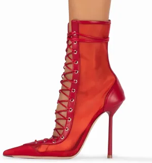 Women's Mesh Sandals Pointed-toe High Heels Lace Up Summer Boots Ballroom Dance Boots Sexy Prom Pump Closed Toe
