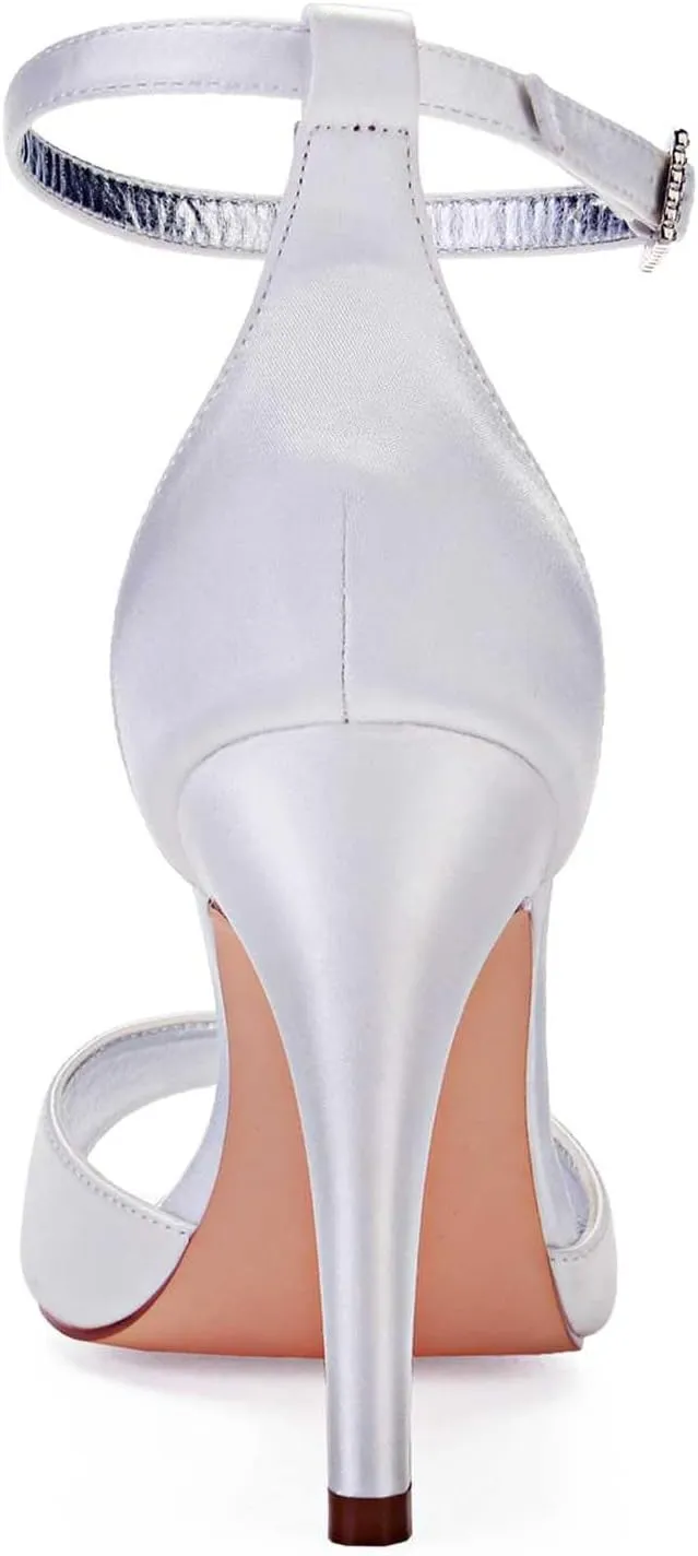 Women's Open Toe Rhinestone Kitten Heel Sandals Ankle Strap Satin High Heels | 4.13" Heel Height | Perfect for Evening Parties & Dressy