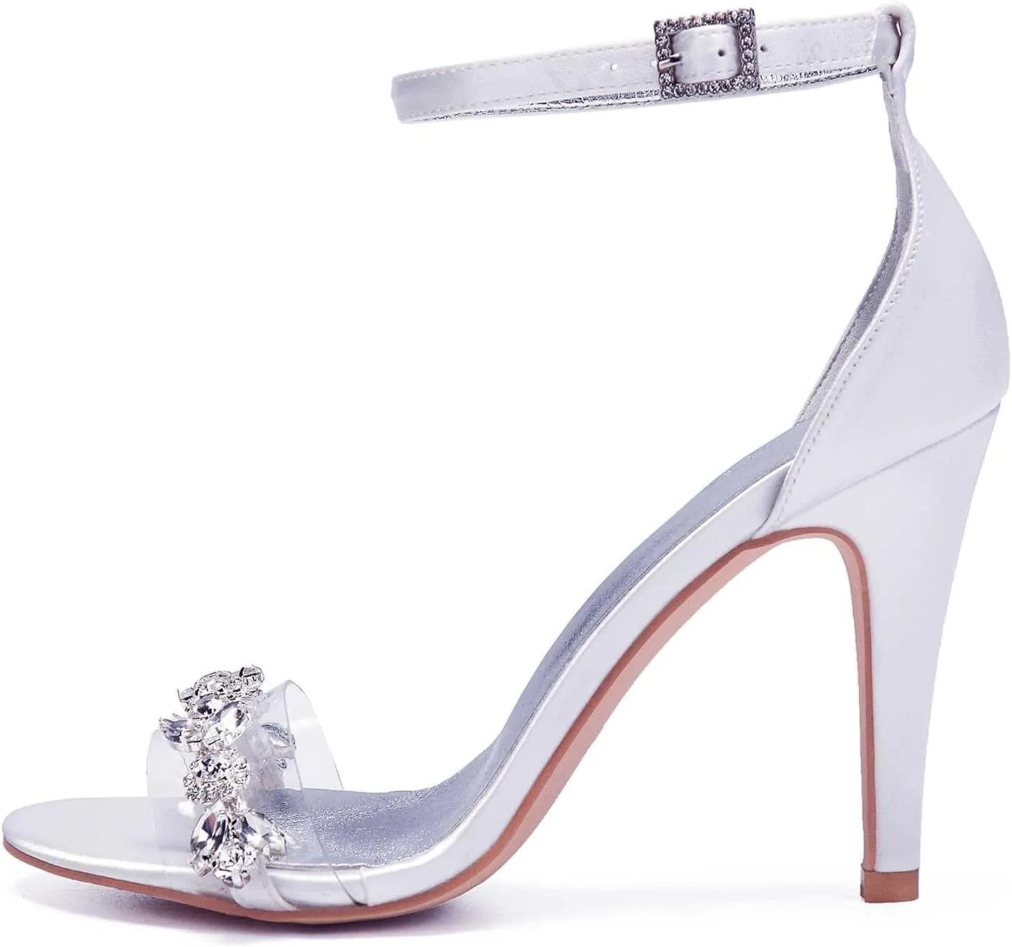 Women's Open Toe Rhinestone Kitten Heel Sandals Ankle Strap Satin High Heels | 4.13" Heel Height | Perfect for Evening Parties & Dressy