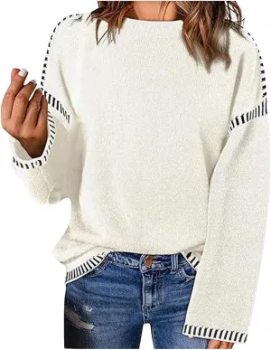 Womens Oversized Crewneck Sweatshirts Trendy 2024 Fall Long Sleeve Loose Knitted Pullover Sweater Tops Winter Outfits