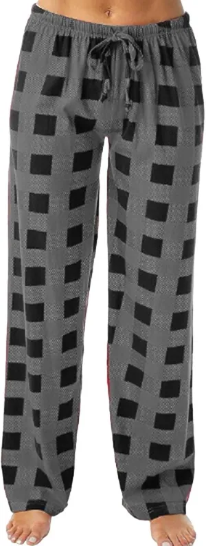 Womens Plaid Pajama Pant Trendy Plus Size Daily Sleep Elastic Waist Drawstring Trousers Wide Leg Sports Casual Pants