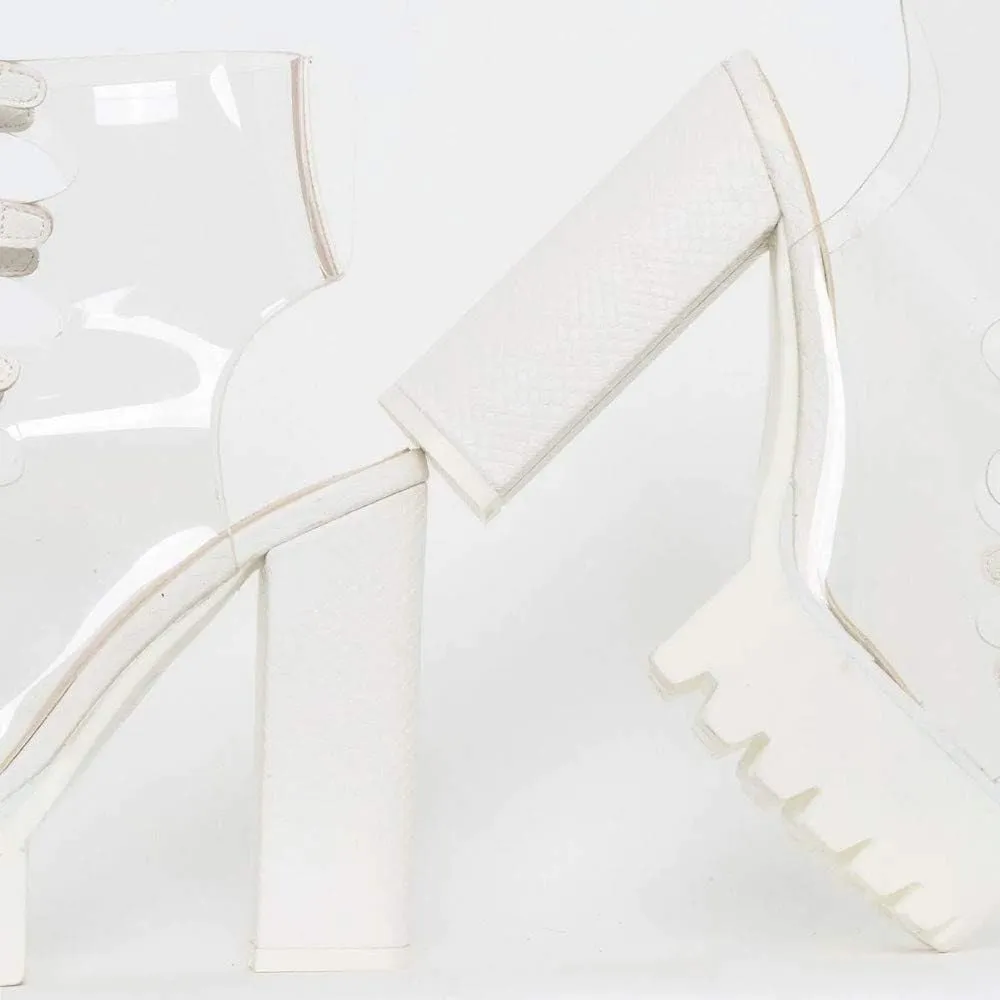 Women's Platform high Heels Strap Peep Toes Dress Clear Shoes White Green Black Wedding Banquet Beautiful Sandals