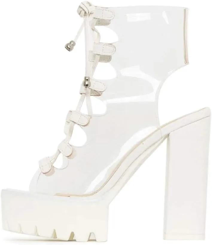 Women's Platform high Heels Strap Peep Toes Dress Clear Shoes White Green Black Wedding Banquet Beautiful Sandals