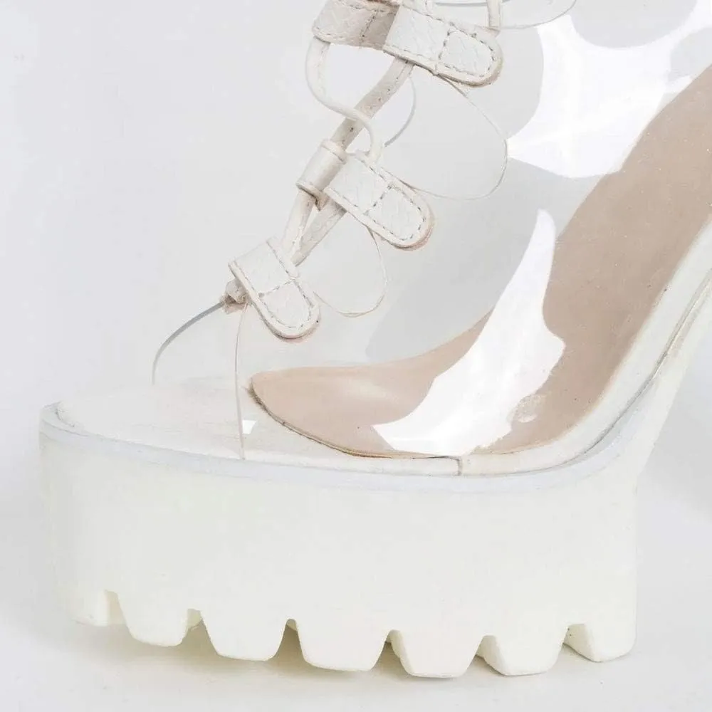 Women's Platform high Heels Strap Peep Toes Dress Clear Shoes White Green Black Wedding Banquet Beautiful Sandals