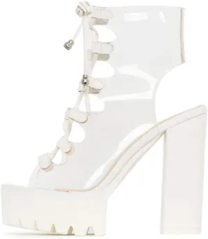 Women's Platform high Heels Strap Peep Toes Dress Clear Shoes White Green Black Wedding Banquet Beautiful Sandals