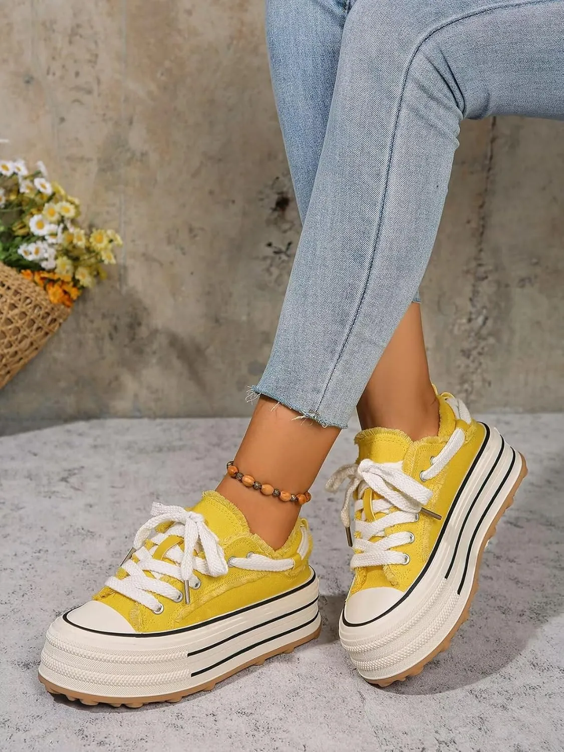 Women's Platform Sneakers 1.97 Inches Height Increase-Thick Rubber Gum Sole Low Top Non-Slip Fashion Walking Shoes for Women and Teen Girls，Multiple Colors Trendy Comfortable Shoes