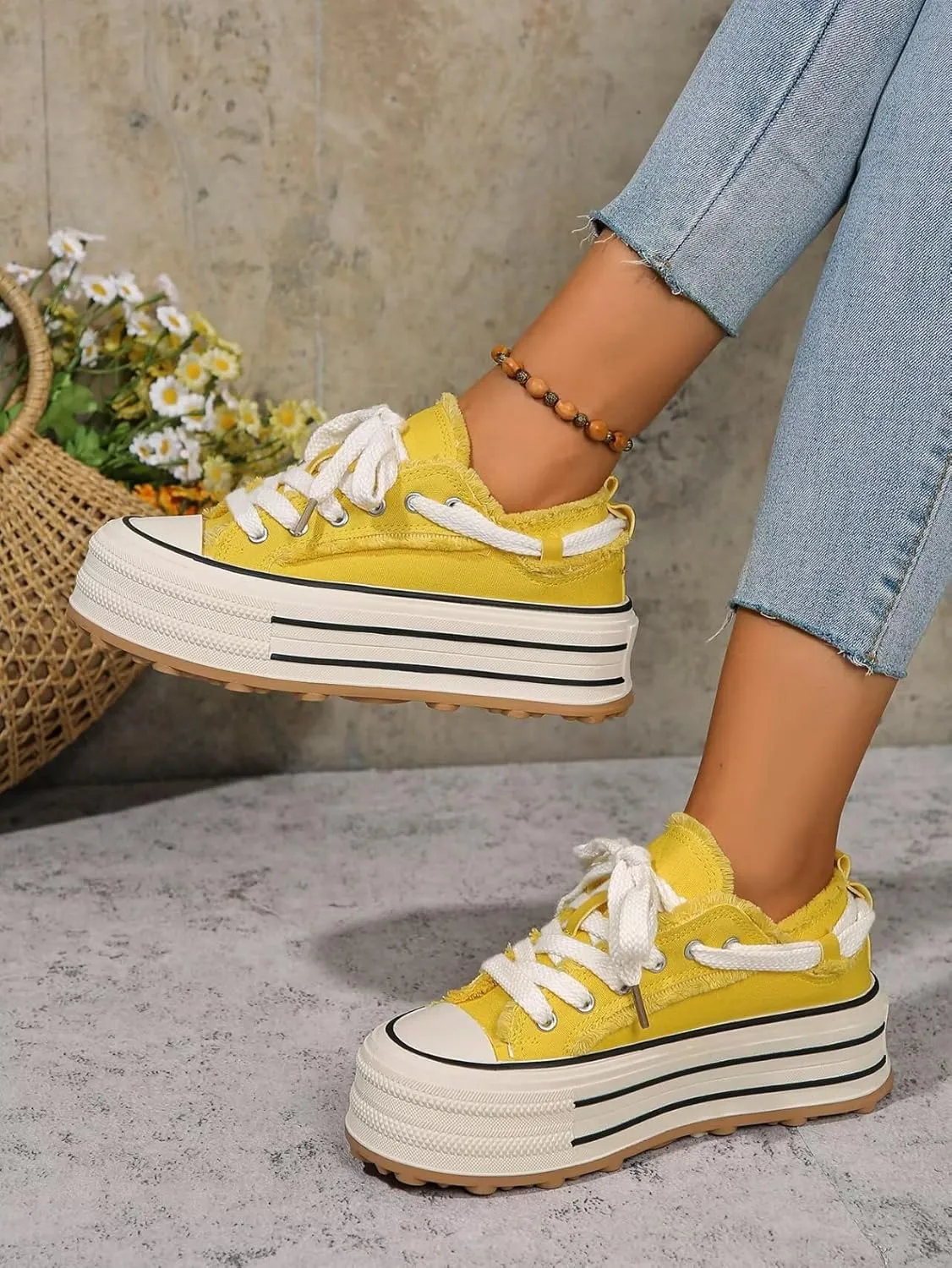 Women's Platform Sneakers 1.97 Inches Height Increase-Thick Rubber Gum Sole Low Top Non-Slip Fashion Walking Shoes for Women and Teen Girls，Multiple Colors Trendy Comfortable Shoes