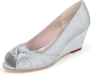 Women's Platform Wedge Heels with Open Toe - High Block Satin Bridal Shoes Perfect for Wedding, Party, Evening, Prom Dresses & Sandals