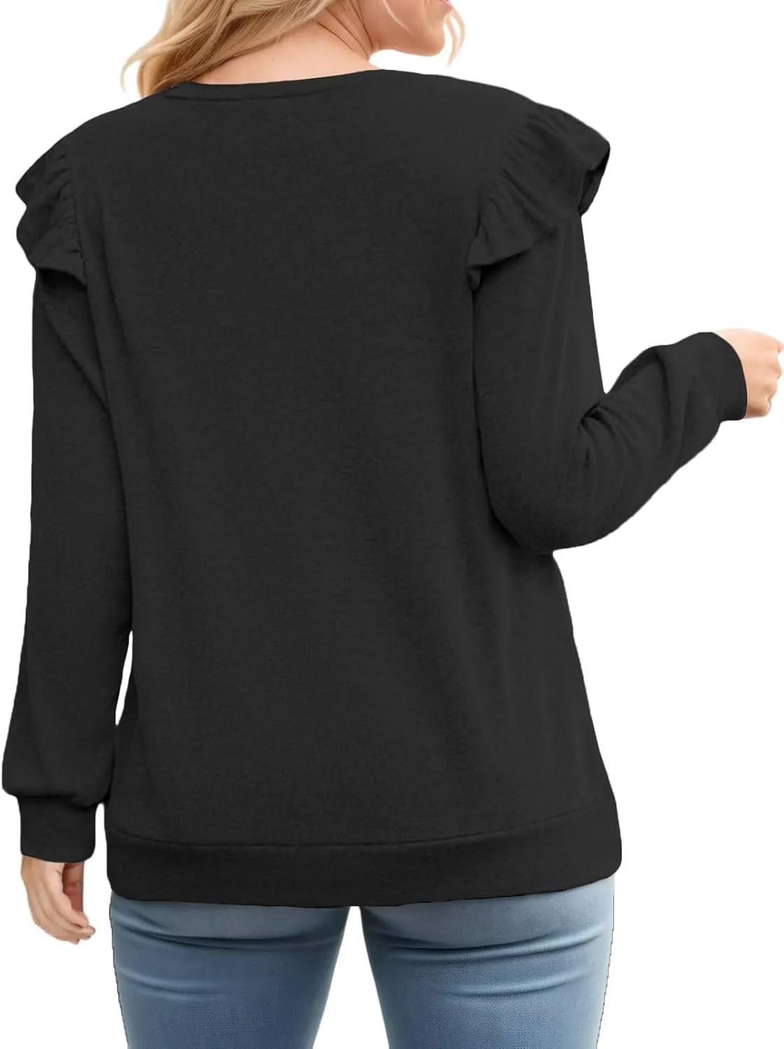Womens-Plus-Size-Dressy-Tops Trendy V Neck Shirts Cute Ruffle Long Sleeve Blouses Casual Loose Fit Tunics XL-5XL