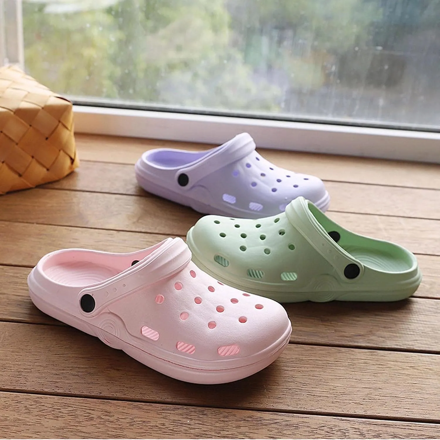 Women's Plus Size Wide Width Flat Slide Sandals Summer Breathable Eva Lightweight Beach Casual Closed-Toe Shoes Hole Cavity Design Size 9 10-11 - Purple, Pink, White, Green