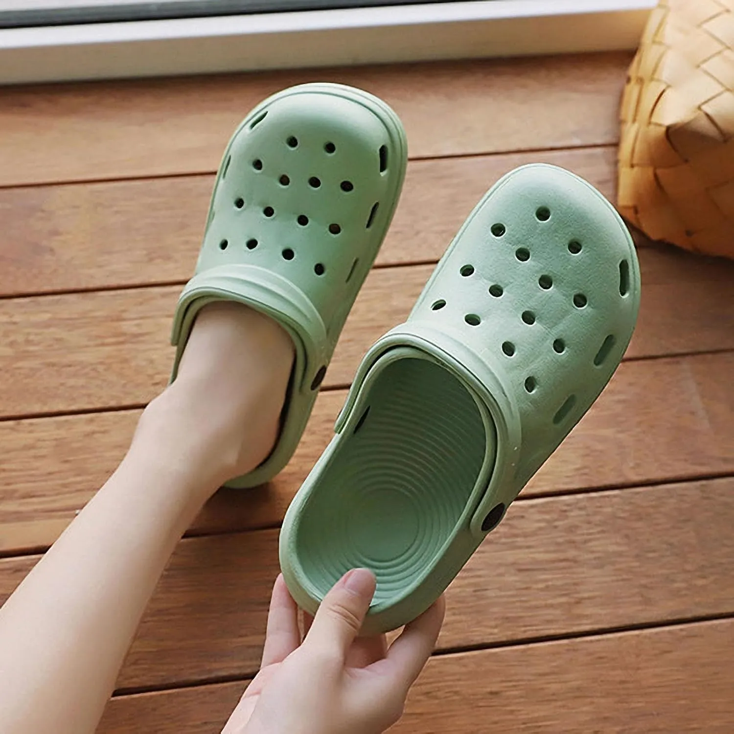 Women's Plus Size Wide Width Flat Slide Sandals Summer Breathable Eva Lightweight Beach Casual Closed-Toe Shoes Hole Cavity Design Size 9 10-11 - Purple, Pink, White, Green