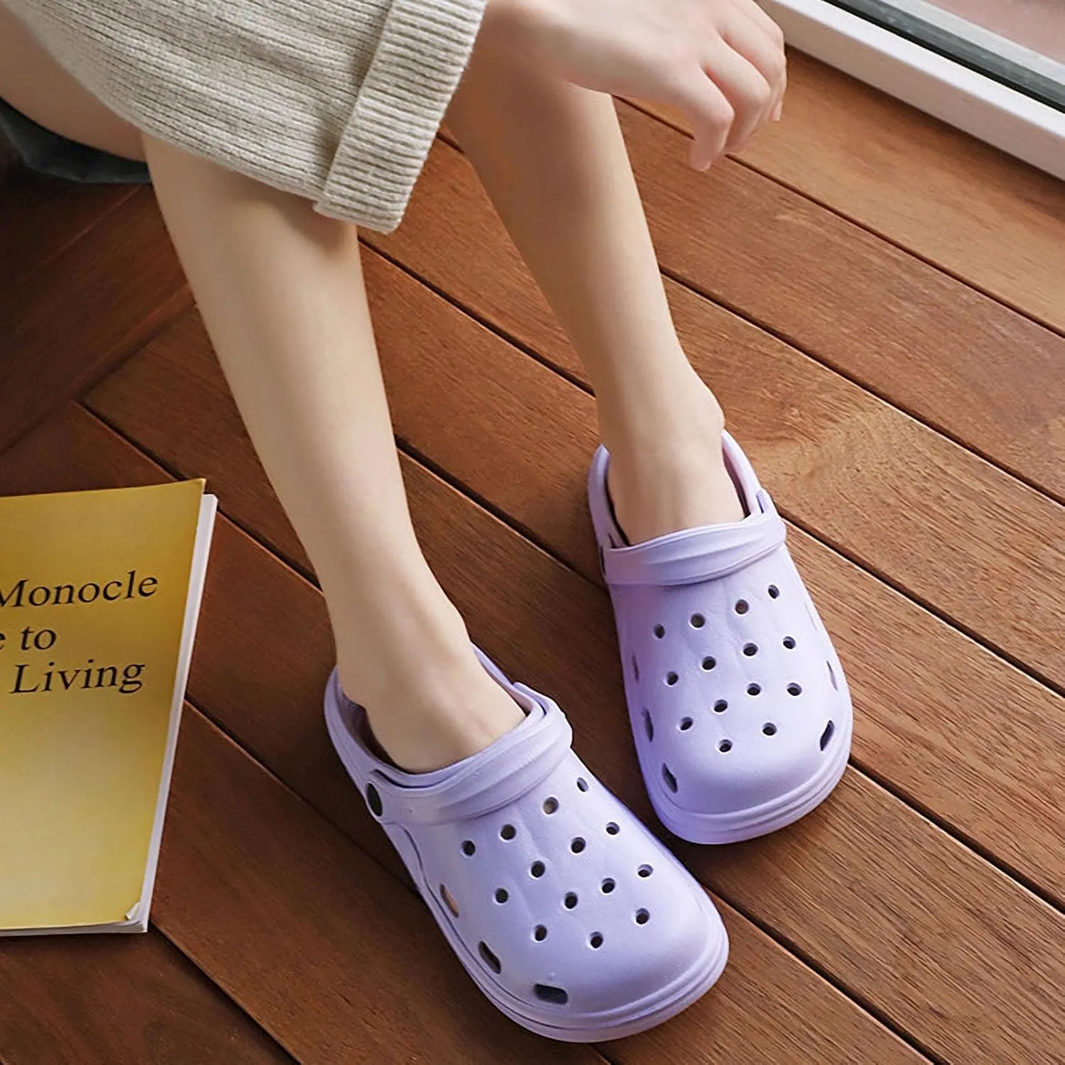 Women's Plus Size Wide Width Flat Slide Sandals Summer Breathable Eva Lightweight Beach Casual Closed-Toe Shoes Hole Cavity Design Size 9 10-11 - Purple, Pink, White, Green
