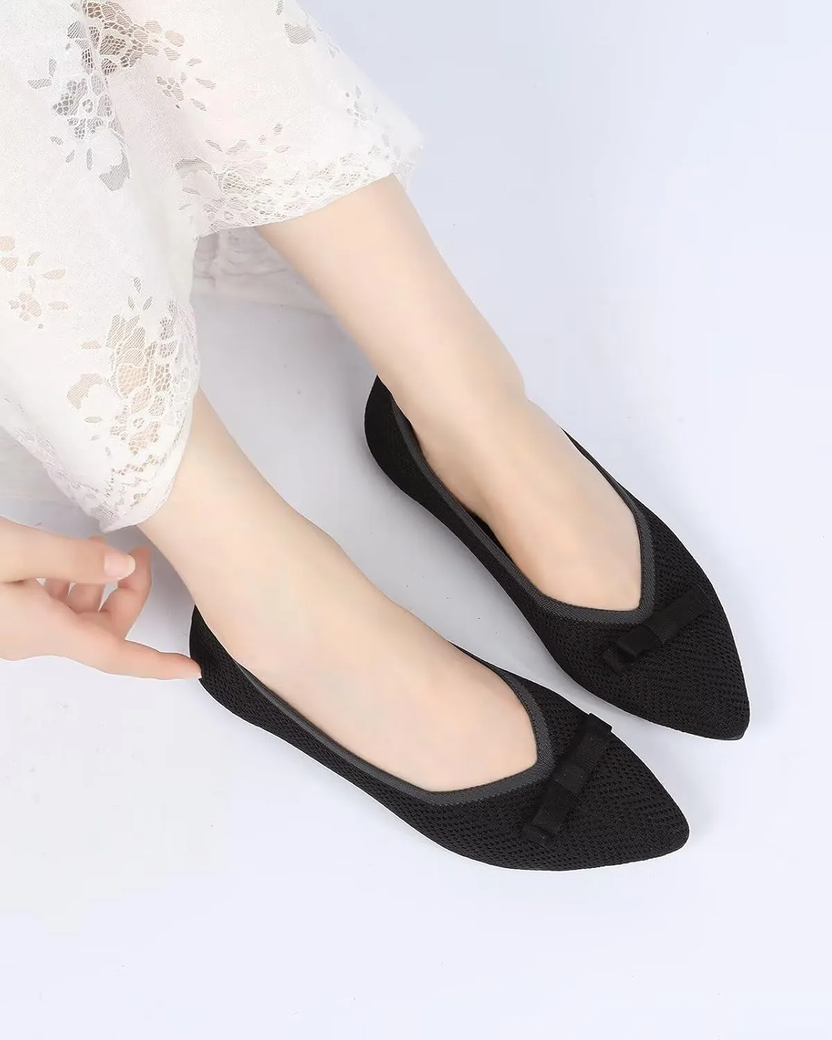 Women's Pointed Toe Flats Knit Dress Slip-on Ballet Flats Shoes Comfort Classic Work Business Office Shoes