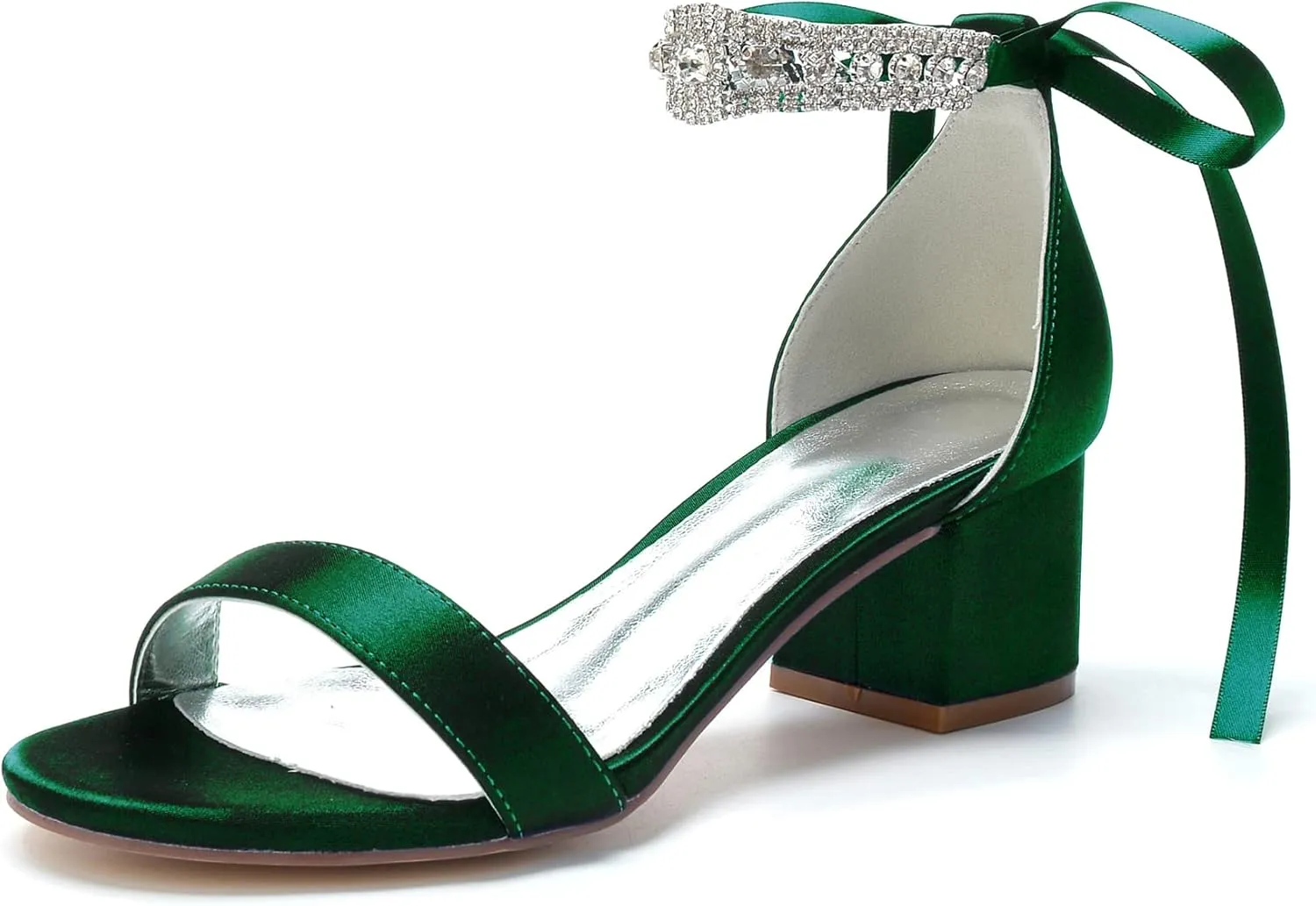 Women's Rhinestones Block Heels Satin Wedding Shoes for Bride Low Heels Comfortable Bridal Shoes White Heels Chunky Formal Evening Party Prom Sandals Pumps