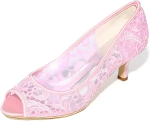Women's Satin Kitten Heels Sandals High Heel with Open Toe Lace Bridal for Dress Wedding Party