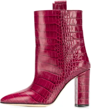 Women's Short Boots Thick High Heels Fashionable Winter Boots Crocodile Patterned Ultra-high Heels with Just One Kick