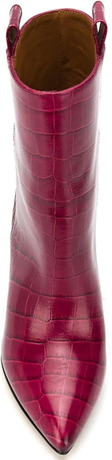 Women's Short Boots Thick High Heels Fashionable Winter Boots Crocodile Patterned Ultra-high Heels with Just One Kick