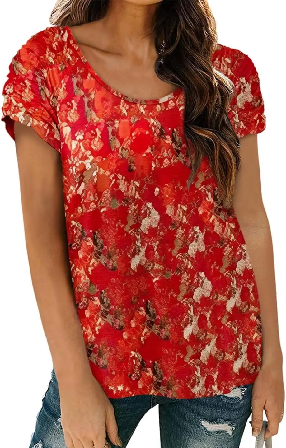 Womens Short Sleeve Tops Casual Solid Color Ladies Summer Shirts Dressy Plus Size T Shirts