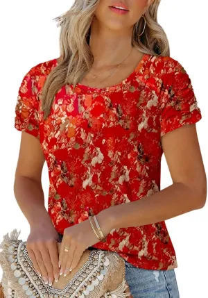 Womens Short Sleeve Tops Casual Solid Color Ladies Summer Shirts Dressy Plus Size T Shirts